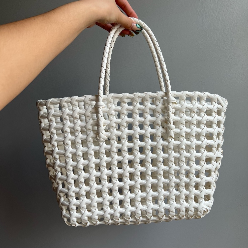 white woven purse